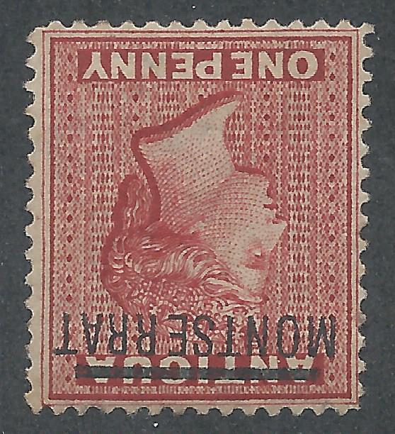 MONTSERRAT 1876 QV 1D WMK CROWN CC INVERTED 