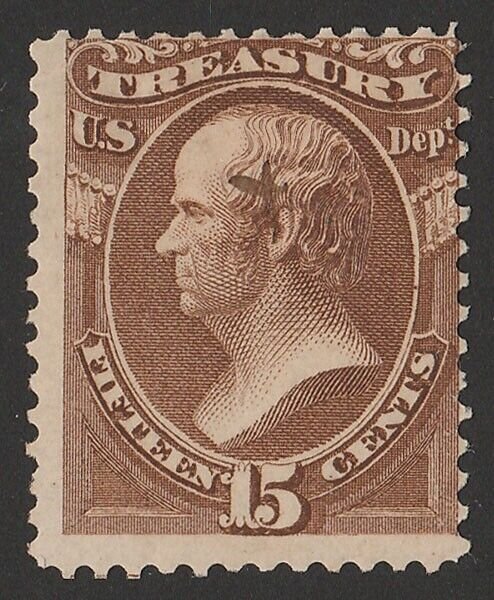 UNITED STATES 1873 Official Treasury 15c brown. Sc O79 cat US$300.