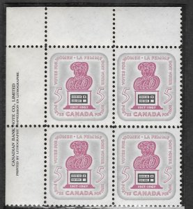 Canada # 470 Women Suffrage Plate Block  UL   (1) Mint NH