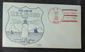 1942 USS Pargo Keel Laid US Navy Submarine Naval Cover Electric Boat Co