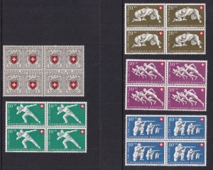 Switzerland   #B191-B195  MNH 1950 Pro Patria complete set in blocks of 4