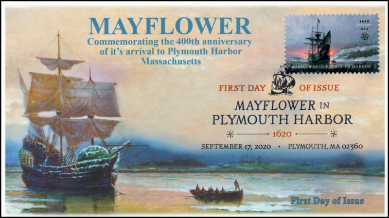 20-237, SC 5524, 2020, Mayflower in Plymouth Bay, FDC, Digital Color Postmark, 