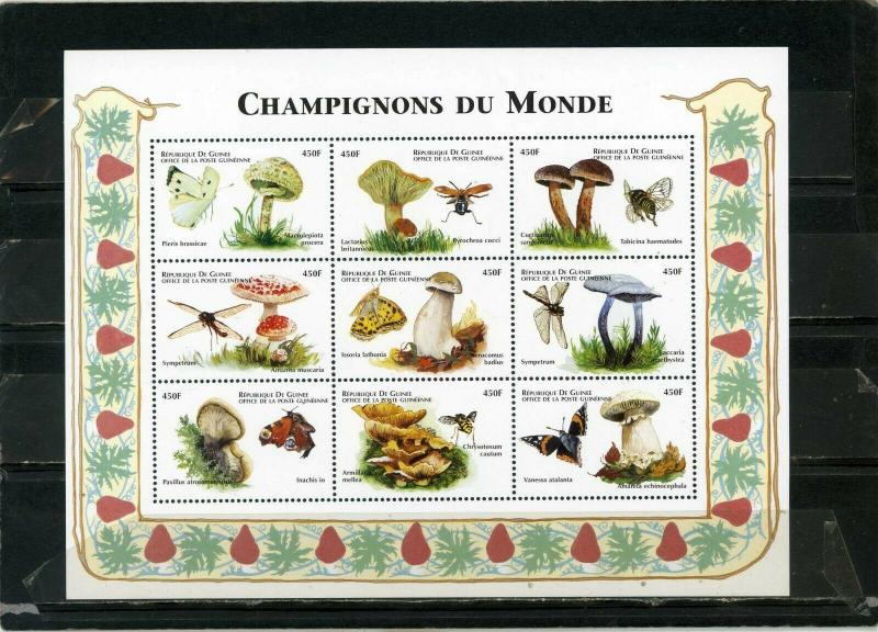 GUINEA 1999 Sc#1569 MUSHROOMS & INSECTS SHEET OF 9 STAMPS MNH 