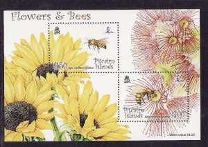 Pitcairn Is.-Sc#673a- id12-unused NH sheet-Flowers-Bees-2008-