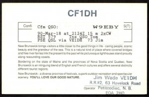QSL QSO Radio Card CF1DH,New Brunswick,Superb Outdoor Recreation,Jim, (Q3424)