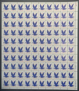 #2878 – 1994 3c Dove, SV Make-up rate. Mint Sheet.  MNH.