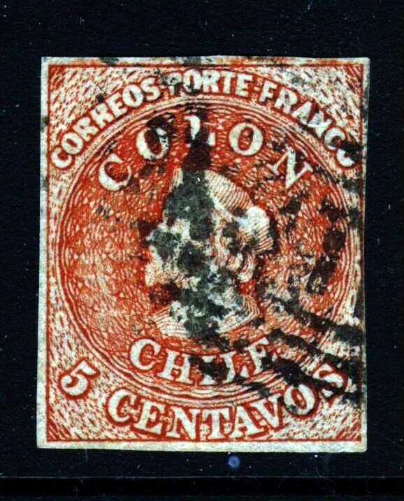 CHILE 1866-1867 5c. COLON Last SANTIAGO Printing Chile #13 Scott #14 SG 36 Wmk 2