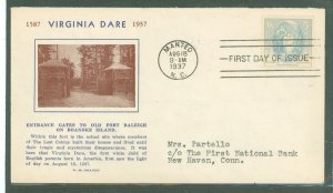 US 796 1937 3c virginia dare commemorative on an addressed, typed fdc with a grandy cachet