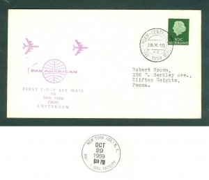 Netherlands 1959. Cover First Flight. Pan-Ame. Amsterdam-New York. 50 C. Adr:Pen