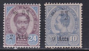 Thailand # 111 used & 112 hinged, King Chulalongkorn, Surcharges, 1/2 Cat.
