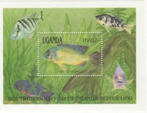 Uganda 1990 - Fish Marine Life - Souvenir Stamp Sheet - Scott #867 - MNH