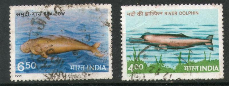 India 1991 Endangered Marine Mammals Dolphin Sc 1348-9 Used