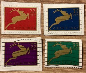 US #3360-3363 Used 4 Booklet Singles OP Reindeer SCV $1.00 L35