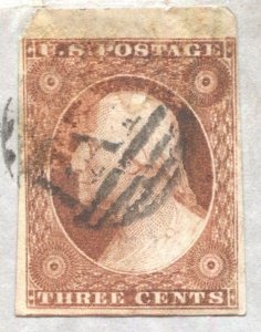 US 1851 3c Orange-Brown, Scott 10A  on cover, Top margin copy, Boston Dec 5