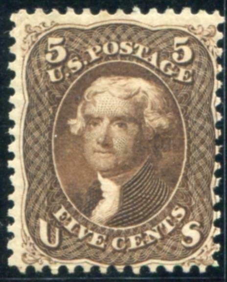 HERRICKSTAMP UNITED STATES Sc.# 76A 1863 5¢ Black Brwn F Unused Stamp,Good Color