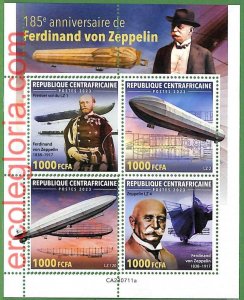 B1281 - Centrafricaine - ERROR MISPERF Stamp Sheet - 2023 - Ferdinand Zeppelin-