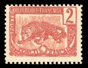 French Colonies, French Congo #36f Cat$180, 1900 2c dark red error of color, ...