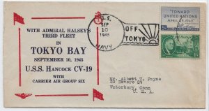1945 USS Hancock, CVA-19, Off Tokyo to Waterbury, CT (N8050)