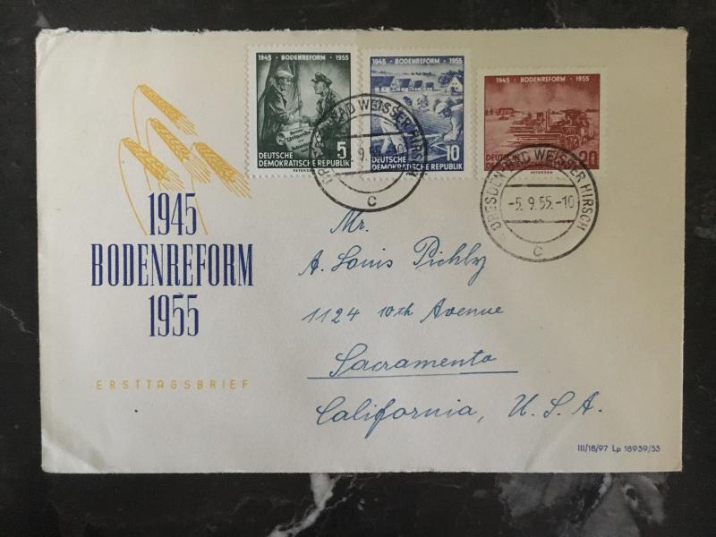 1956 Dresden East Germany DDR First Day Cover to USA Land Reform 10 anniversary