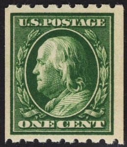 US #390 One Cent Green Franklin Coil MINT NH SCV $10