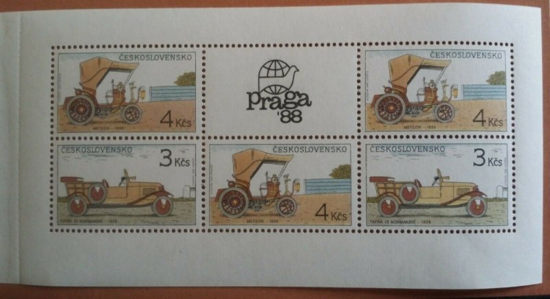 Czechoslovakia 1988 Praga 88 Historic Automobiles Booklet 2950-2951 MNH