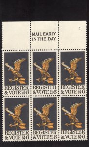 1344 Register & Vote, MNH Top Mail Early blk/6