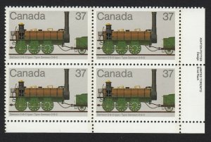 HISTORY = LOCOMOTIVES (1836-1860) = Canada 1983 #1001 LR PLATE Block of 4 MNH