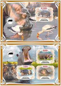 t5, Gabon MNH stamps 2019 hippopotamus hippo
