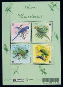 [66815] Brazil Brasilien 2001 Birds Parrots WWF Souvenir Sheet MNH