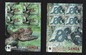 Samoa  2015 WWF Tree Boa Snake set #1202-05 sheets of four  VFMNH CV $33.00