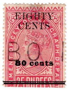 (I.B) Ceylon Telegraphs : 80c on 25R OP