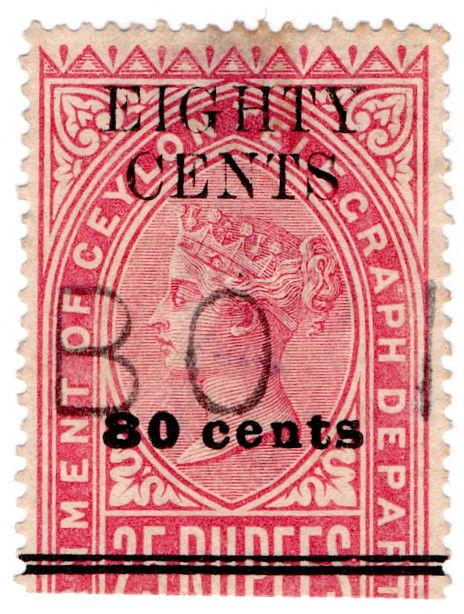 (I.B) Ceylon Telegraphs : 80c on 25R OP