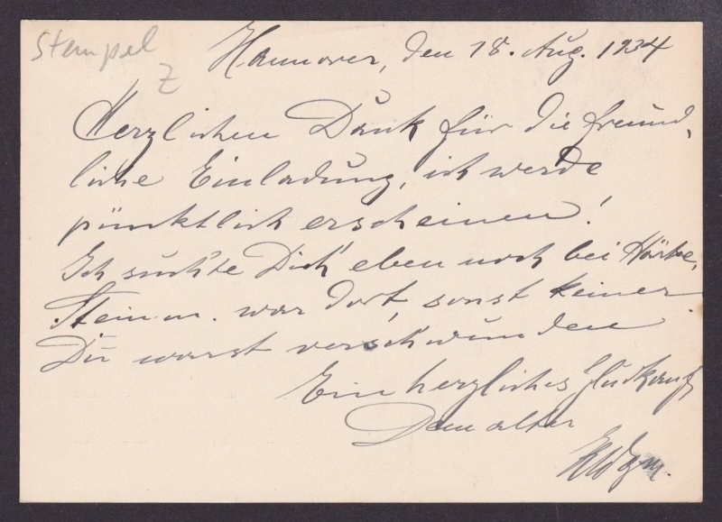 GERMANY 1934, Postcard from Hannover local, Special cancellation