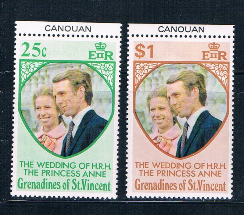 St Vincent - Grenadines 1-2 MNH set Prin Ann wed Canouan 1973 (S0908)