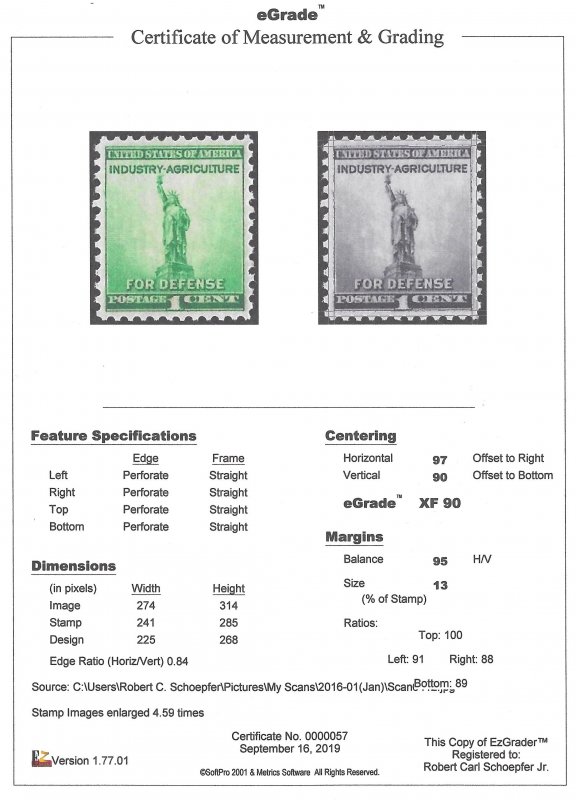 899 1 cent Defense Precancel Stamp mint OG NH EGRADED XF 90 XXF