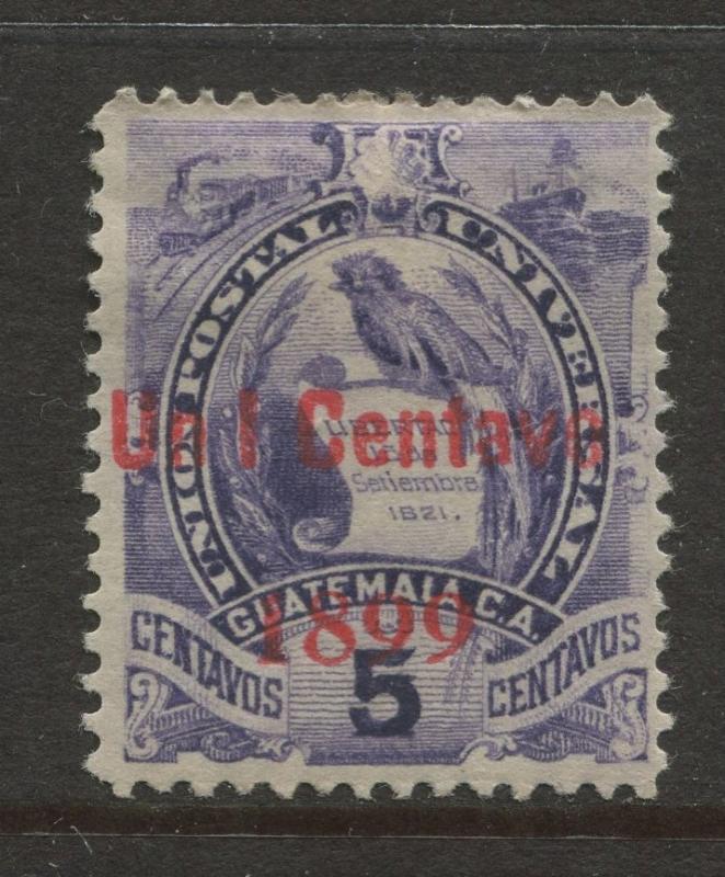 Guatemala - Scott 97 - Overprint Issue - 1899 -  MH - 1c on a 5c Stamp