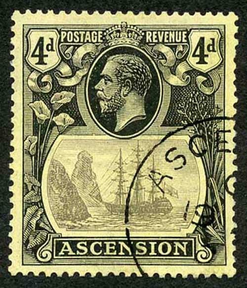 Ascension SG15 4d Grey and Black/yellow Break in shading above vignette SUPERB U