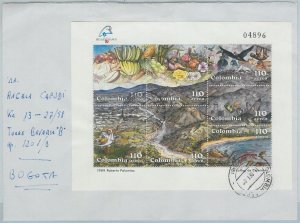 74016 - COLOMBIA - SOUVENIR SHEET on COVER to ITALY  1989 - ANIMALS fruits FISH