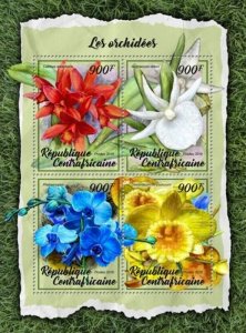 Central Africa - 2017 Orchids - 4 Stamp Sheet - CA18001a