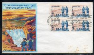 Canada #394 Colombo Plan FDC Dyer Hand Painted Cachet addr