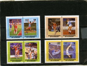 BEQUIA 1984 SUMMER OLYMPIC GAMES LOS ANGELES SET OF 4 PAIRS STAMPS MNH