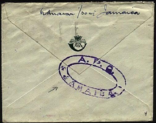 JAMAICA 1954 FORCES AIR MAIL cover to UK - oval APO/JAMAICA................22841