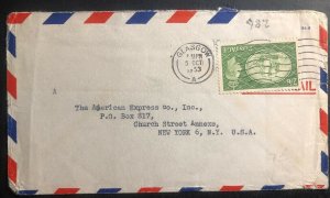 1953 Glasgow England Commercial Airmail Cover To American Express New York USA