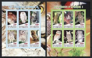 Djibouti, 2010 Cinderella issue. Owls of Africa, 2 IMPERF sheets of 6. #1-2. ^