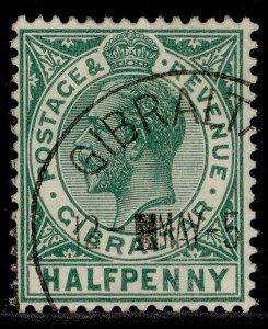 GIBRALTAR GV SG89, ½d green, FINE USED.