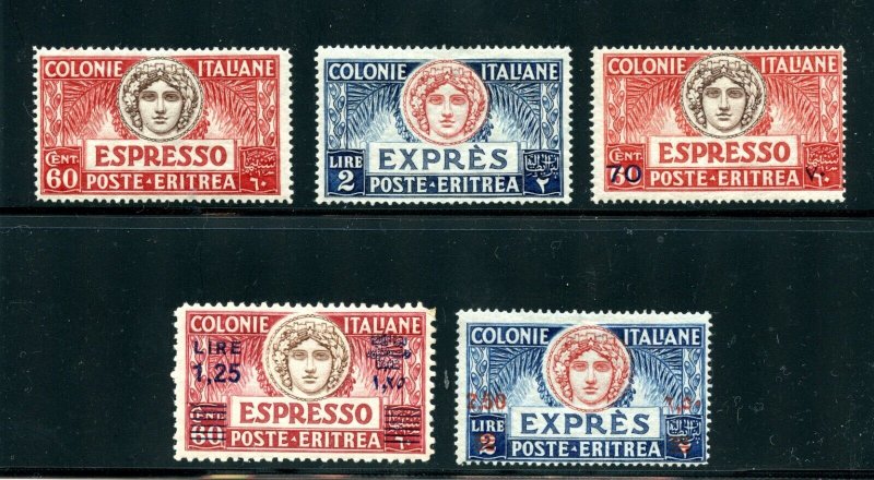 Eritrea #E4-E8 (E243) Special Delivery issues 1924-35, M,H,F-VF, CV$64.00