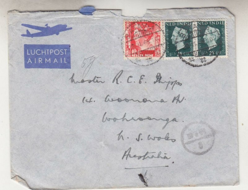 NETH. EAST INDIES, 1948 Airmail cover to Australia, 10c., 25c.(2).