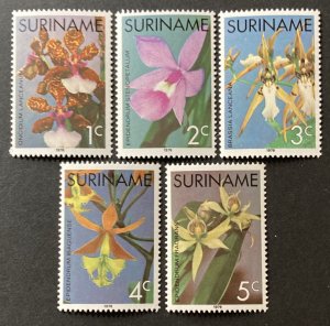 Suriname 1976 #427-31, Orchids, MNH.