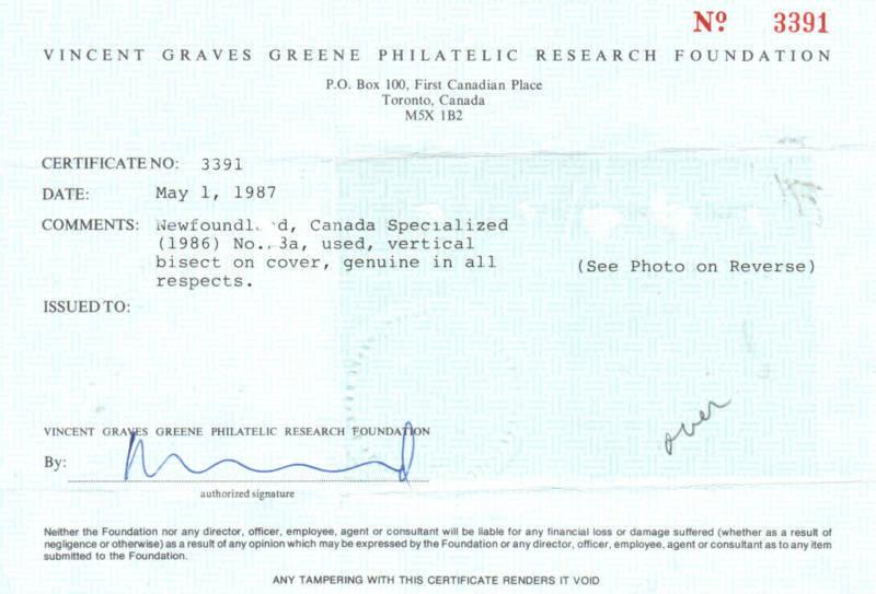 Newfoundland Sc 8a Vertical Bisect on 1860 cover, STEAM handstamp, Rare, Cert