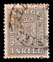 Norway 1867, 3sk, used, somewhat brown, Used